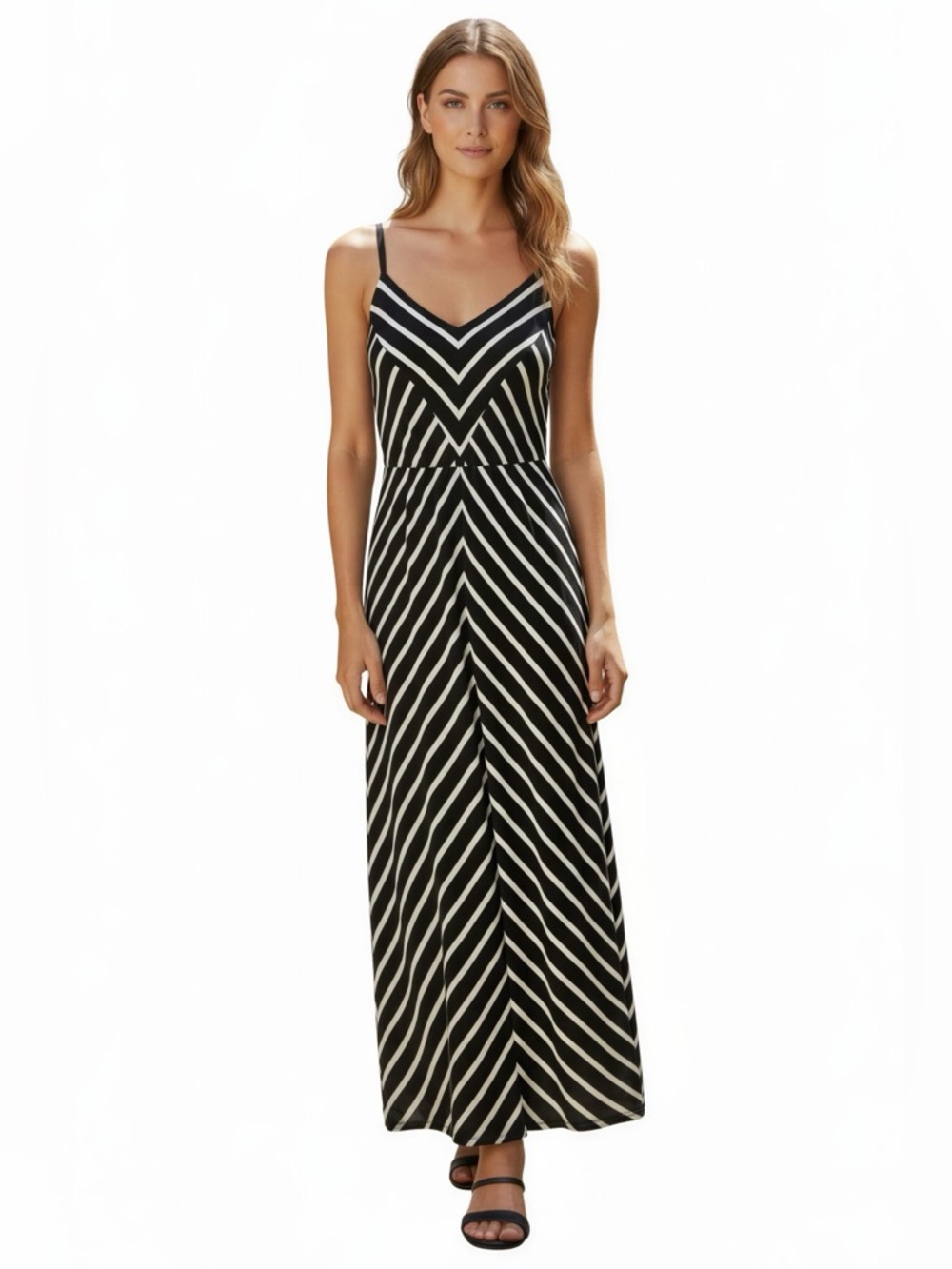 City Chic Black and White Striped Chevron Maxi Dress